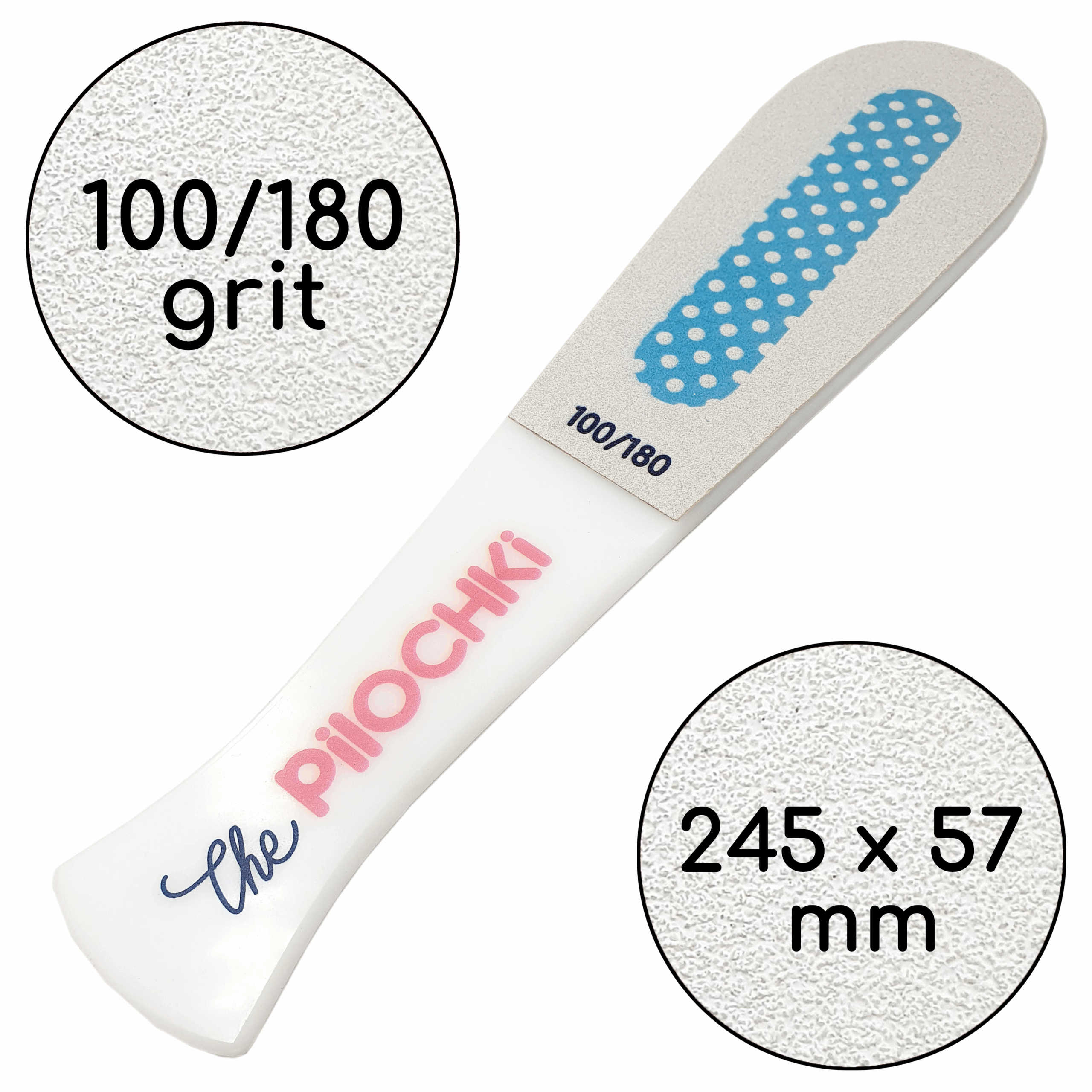 Пилка для пяток, С ручкой, 100/180 грит, Белая