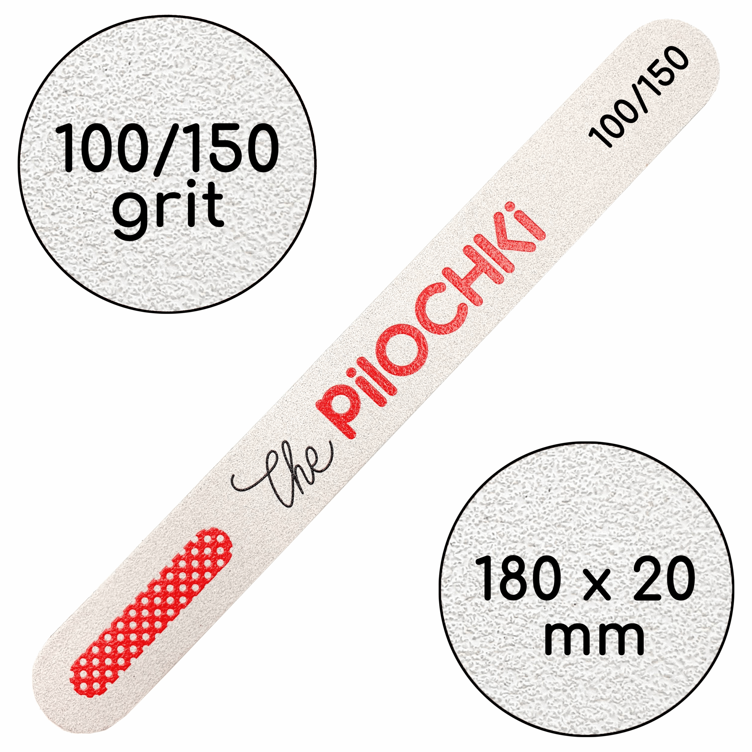 Пилочка для манікюру, 100/100 гріт, Рівна 180 мм, Біла