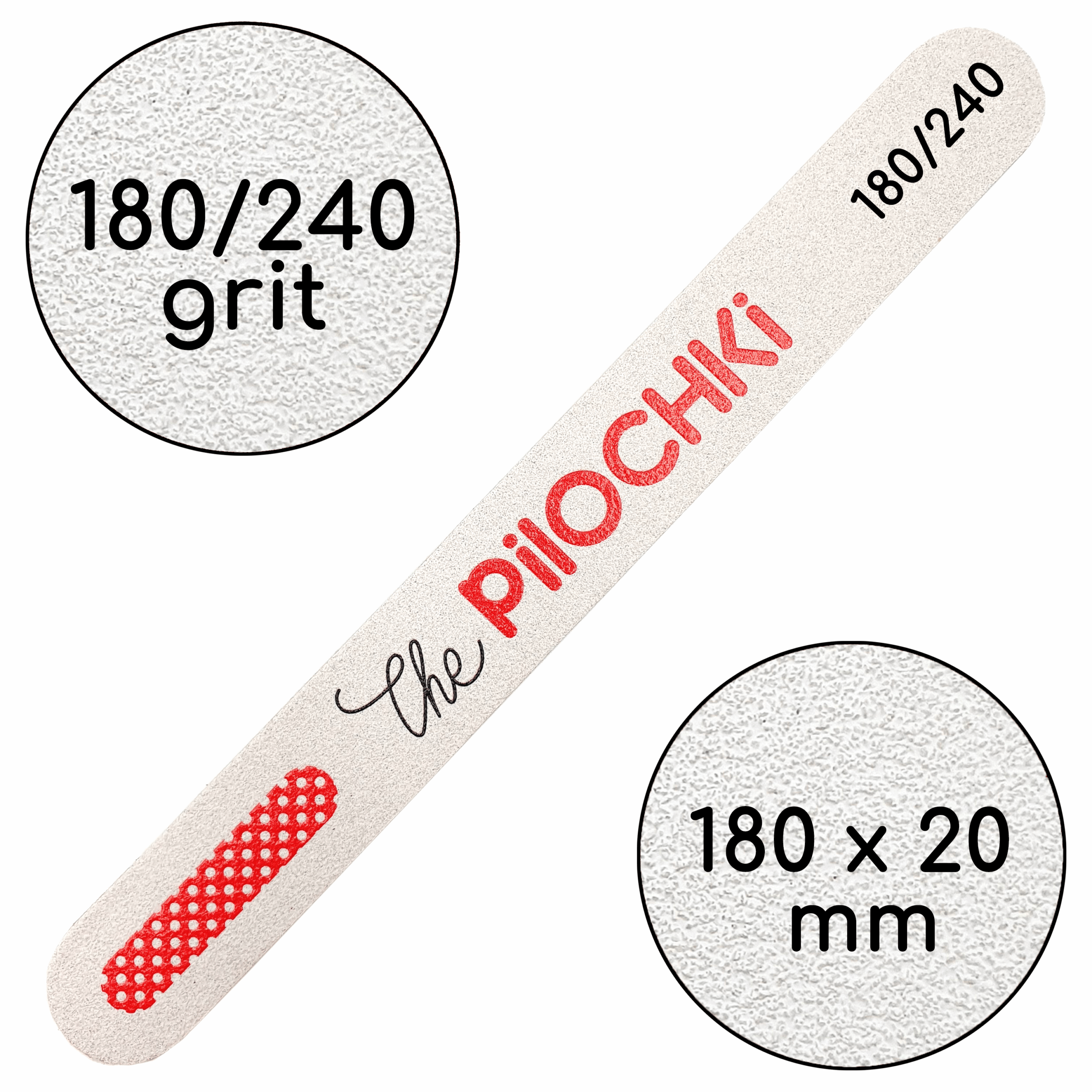 Пилочка для манікюру, 150/180 гріт, Рівна 180 мм, Біла